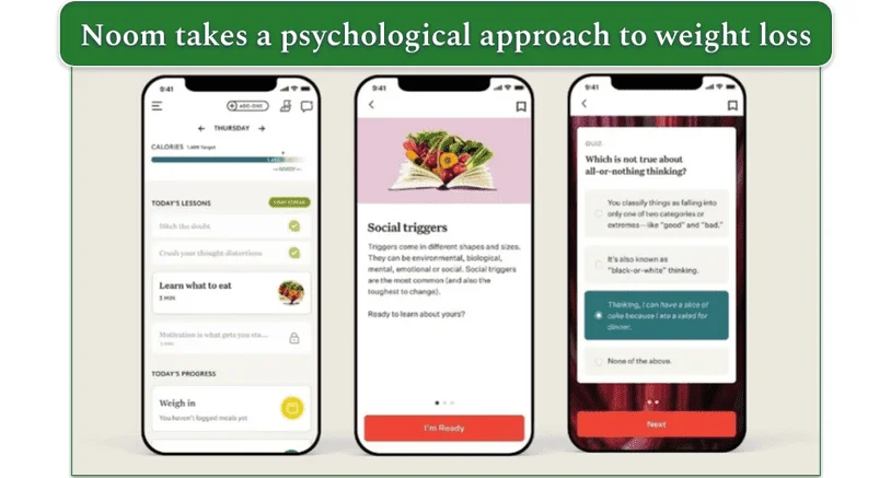 Images of the Noom app on smartphones