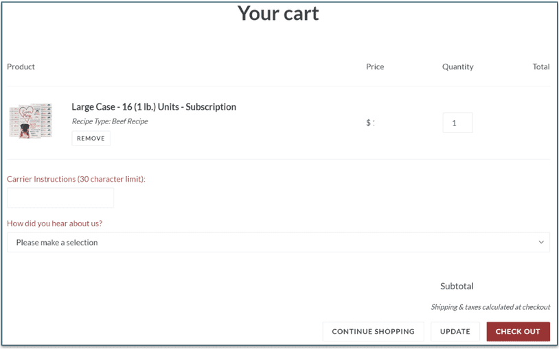 Evermore's shopping cart overview