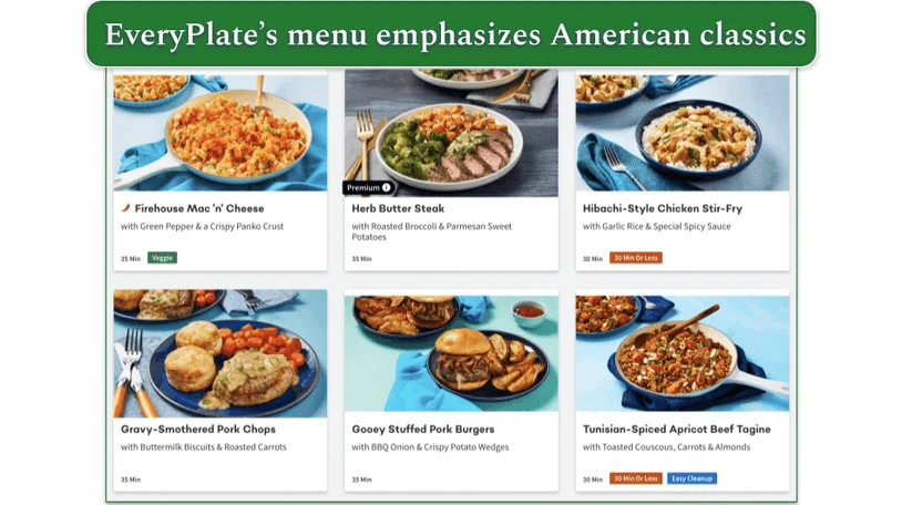 EveryPlate's online menu