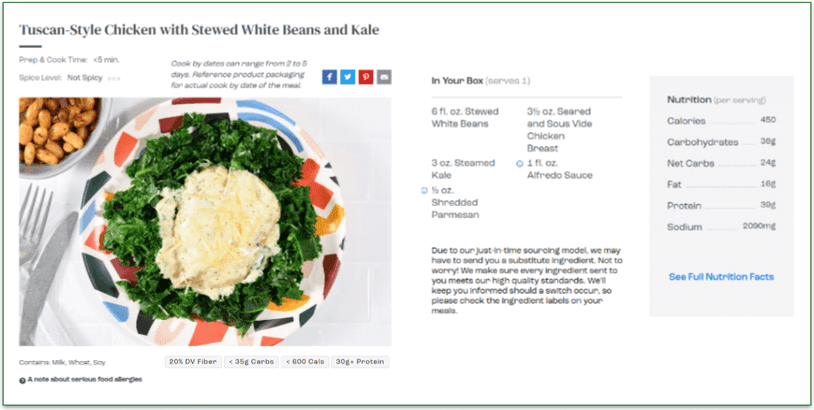 Tempo recipes feature nutrition and allergen information