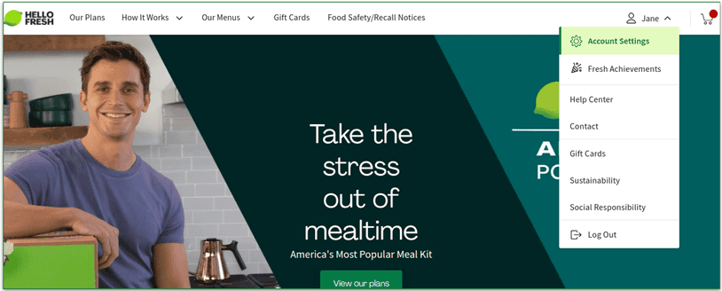 A screenshot of HelloFresh's opening screen