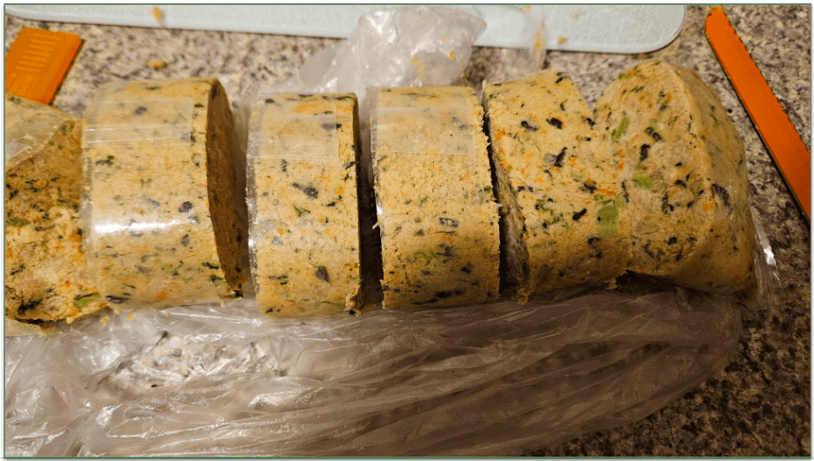 A TFD meal pack sliced into portions