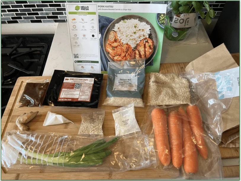 Ingredients for HelloFresh's Pork Katsu recipe laid out
