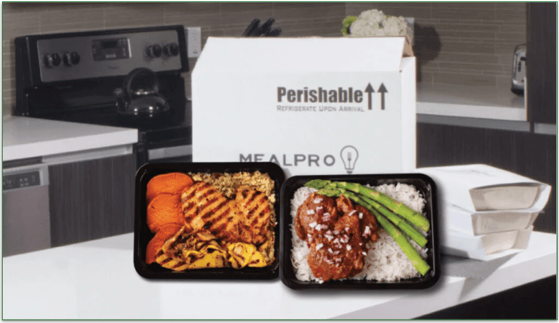 A MealPro delivery box and meals on a counter