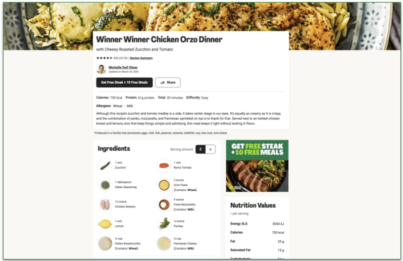 screenshot of hellofreh's winner winner chicken orzo dinner recipe