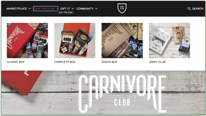 Carnivore Club's first step to sign up is to choose your box