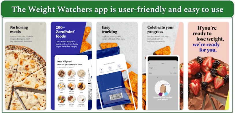 Screen captures from the WW app