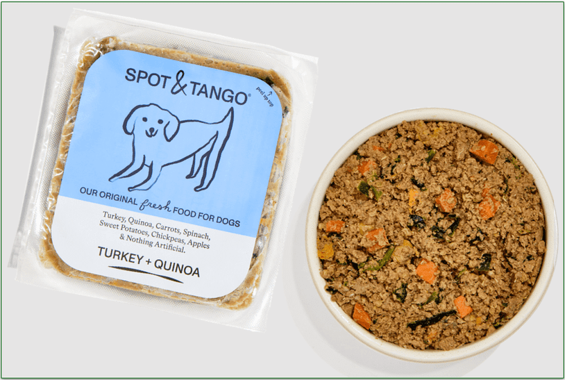 Spot & Tango’s Beef & Millet recipe in a bowl next to its packaging