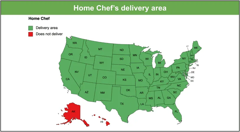 A map of Home Chef's delivery area
