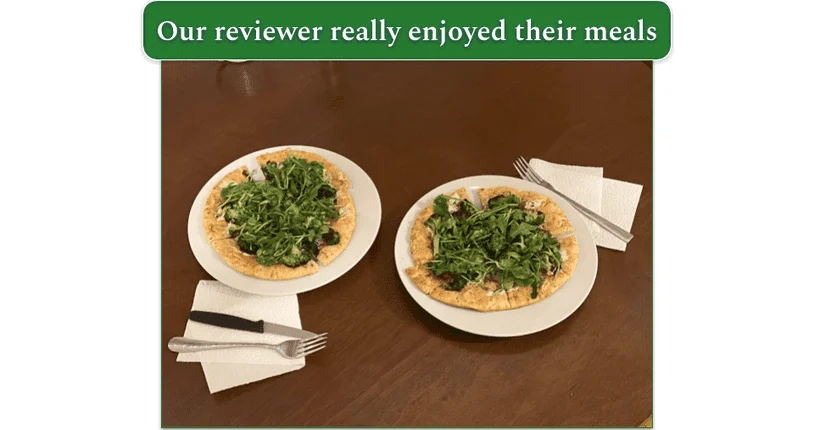 Image showing 2 plates of Roasted Broccoli Flatbreads made by our reviewer