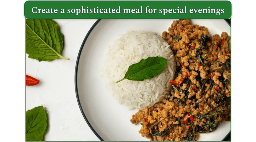 Thai Basil Chicken on a plate with rice