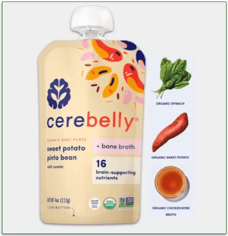 A pouch of Sweet Potato Chicken Broth Puree, plus its major 3 whole ingredients