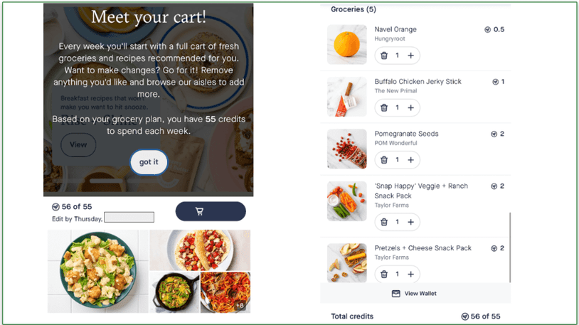 Hungryroot's cart showing groceries and points allocated