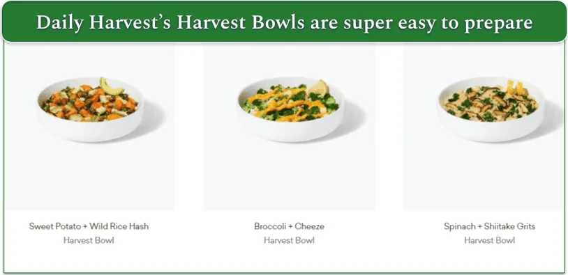 Screenshot of 3 Harvest Bowls on the Daily Harvest menu