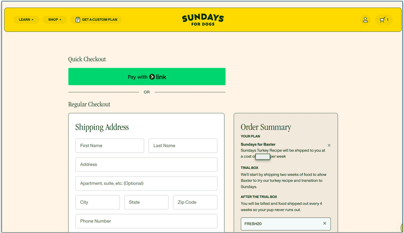Shipping and delivery page
