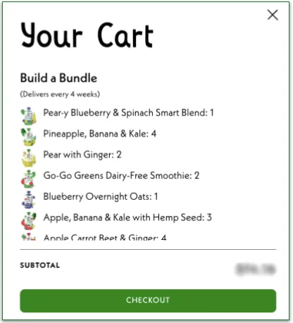 Screenshot of reviewing your order on Once Upon a Farm.