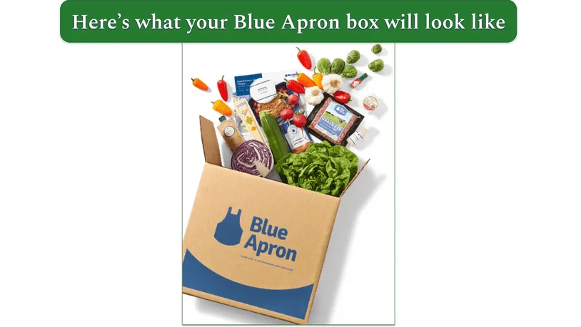 a screenshot of a blue apron delivery box