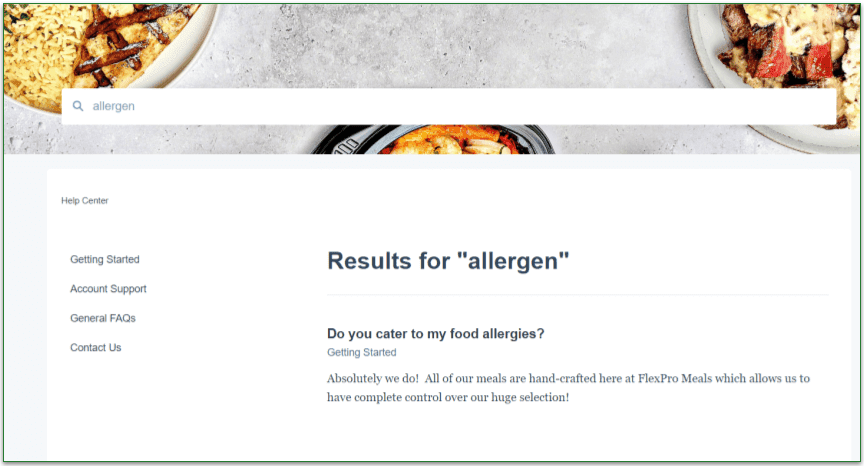 Allergen results on the FAQ page