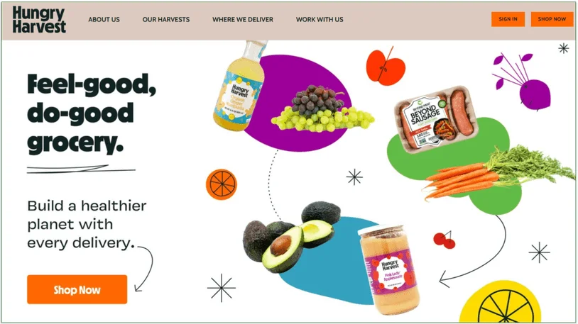 Screenshot of some of Hungry Harvest's grocery items