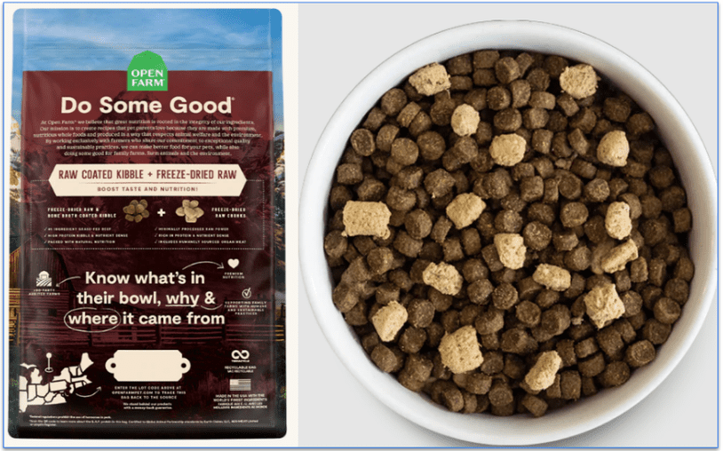 Image of Open Farm's Ancient Grains RawMix in a bowl and in the bag