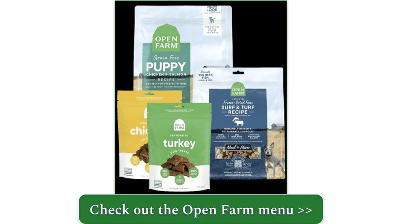 A selection of puppy-friendly Open Farm items