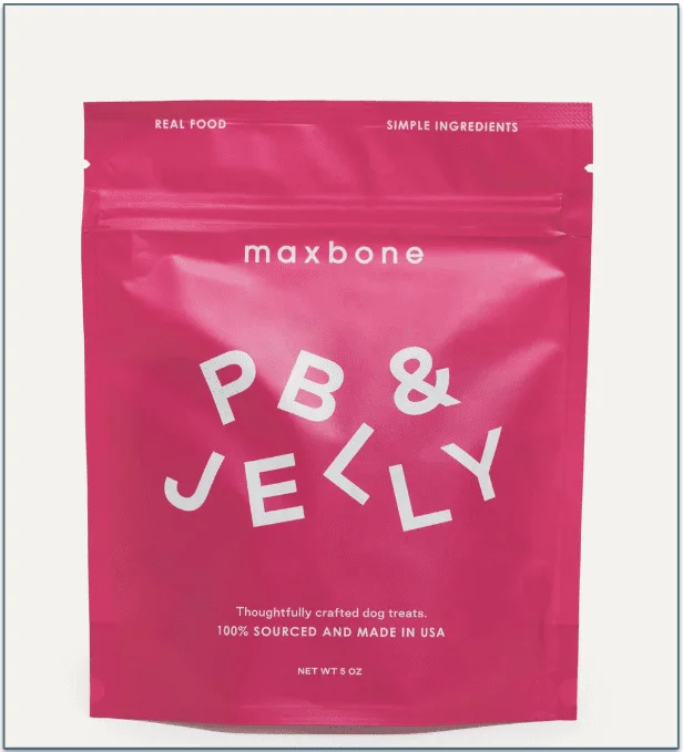 Maxbone's PB & Jelly dog treats in an airtight resealable bag.
