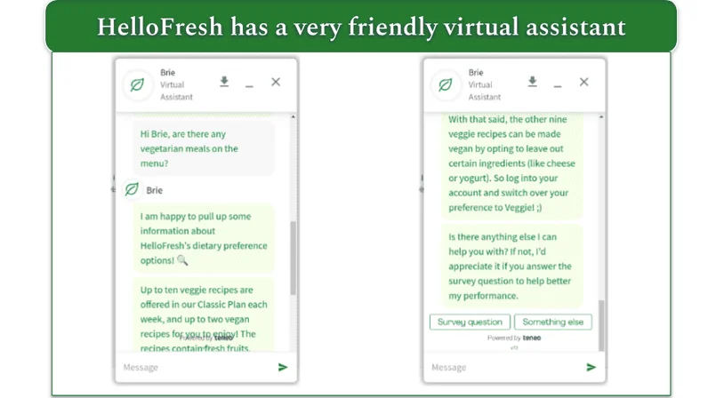 HelloFresh's virtual assistant