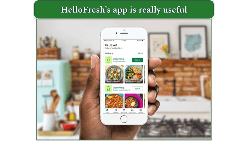 Image of a phone displaying the HelloFresh app
