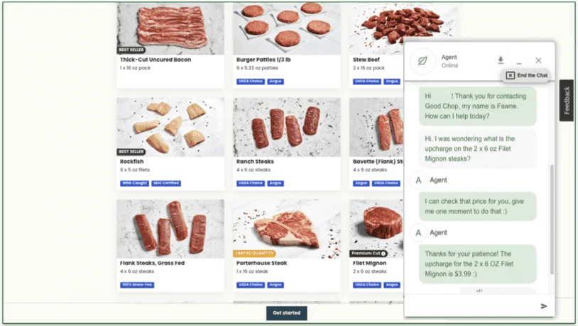 A screenshot of a chat with Good Chop's customer service