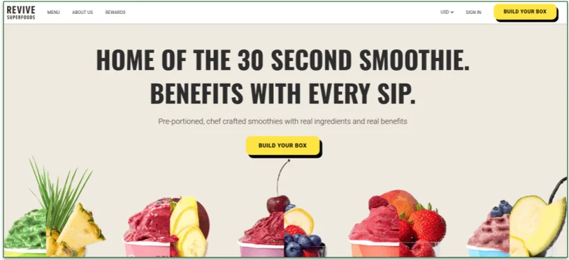 The homepage of Revive Superfoods