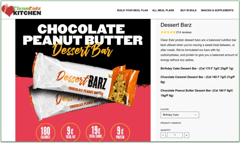 Clean Eatz Kitchen's Dessert Barz sales page