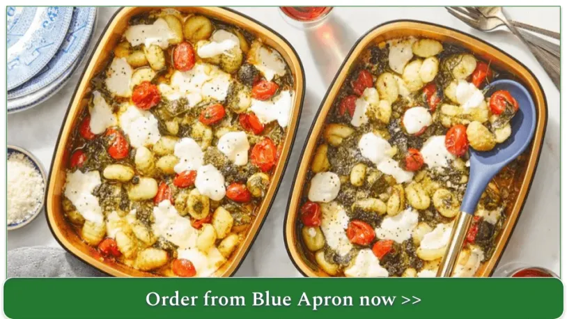 screenshot of Blue Apron's Oven-Baked Cheesy Pesto Gnocchi with Spinach & Tomatoes