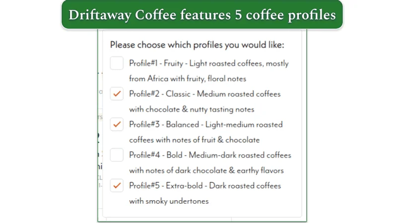 The 5 coffee profiles featured by Driftaway Coffee