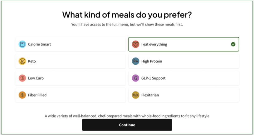 3. Select your meal preferences