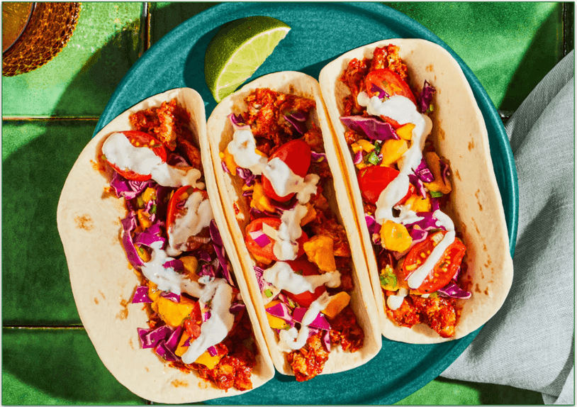 Green Chef's Saucy Chicken Tacos with Mango Slaw