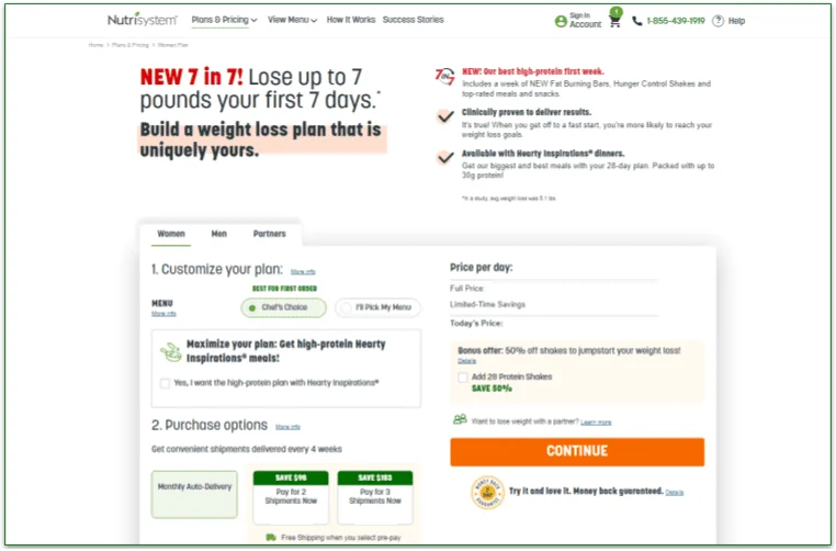 Screenshot of the women's Uniquely Yours plan customization options
