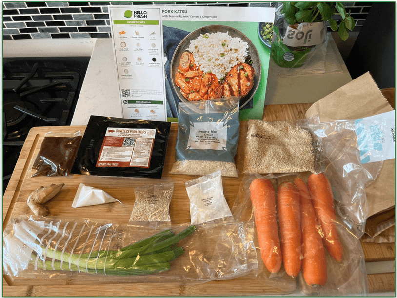 HelloFresh’s Pork katsu meal kit laid out on a chopping board