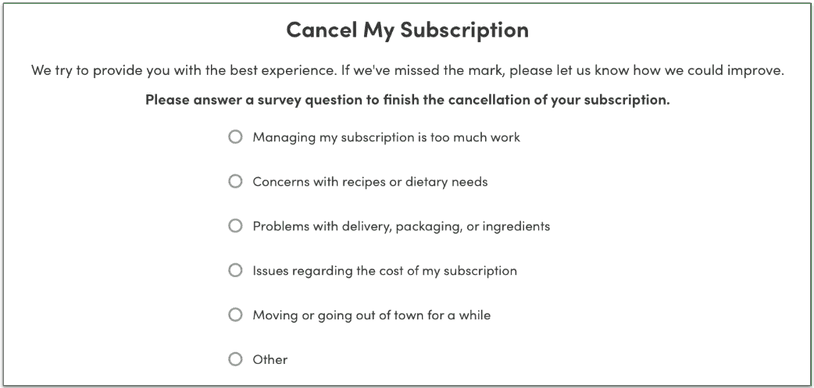 Fill out the survey for leaving customers