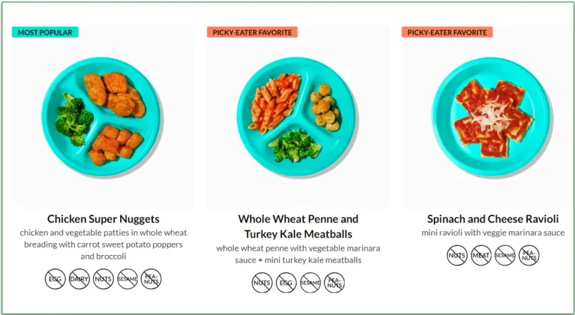 Little Spoon's Plates menu options