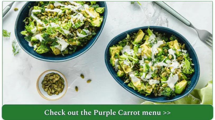 screenshot of Purple Carrot's Less Prep Green Goddess Bowls with Broccoli & Ranch Dressing