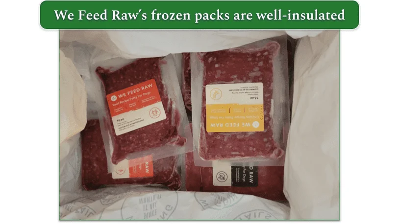 Open We Feed Raw delivery box with frozen packs