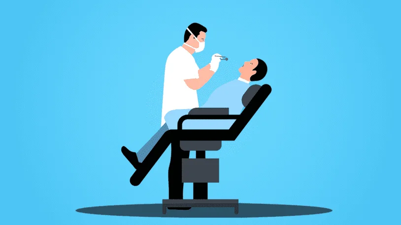 image of a man in a dentist chair with the dentist leaning over