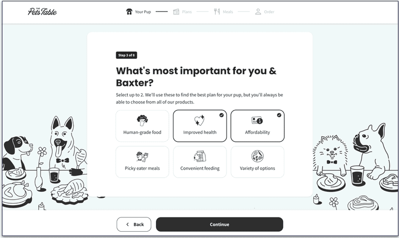 Screenshot of The Pets Table quiz step 3