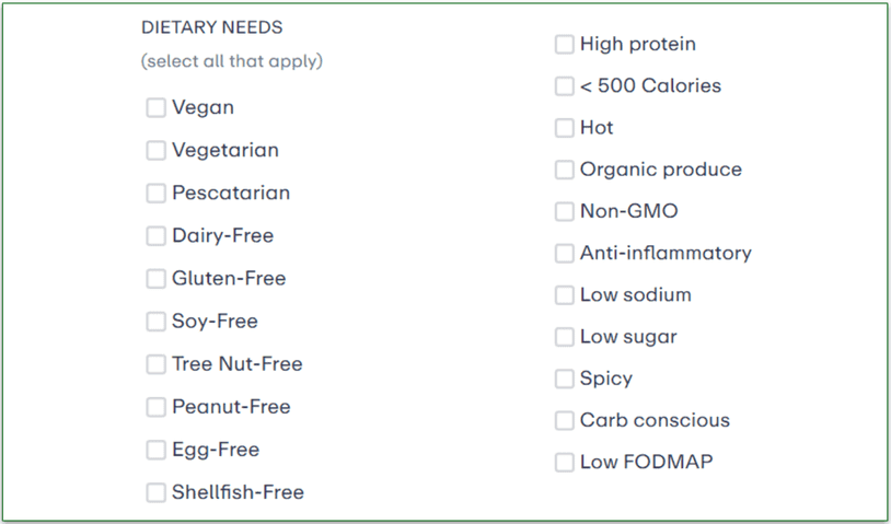 Hungryroot's dietary filters