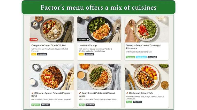 Factor's menu showcasing international cuisines