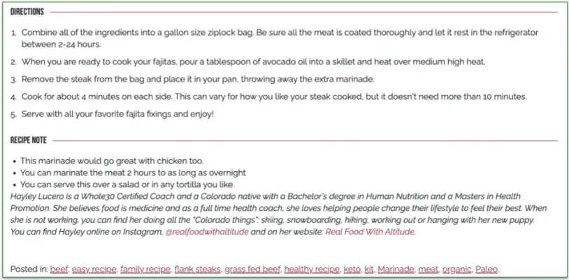 screenshot of Rastelli's Marinated Steak Fajitas recipe