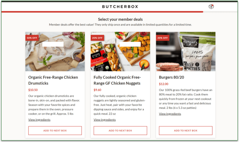 Butcher Box member deals page