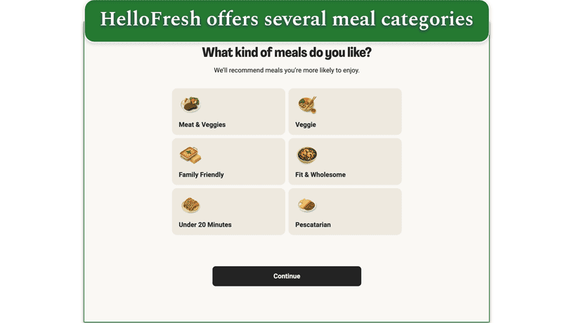 screenshot of HelloFresh plans