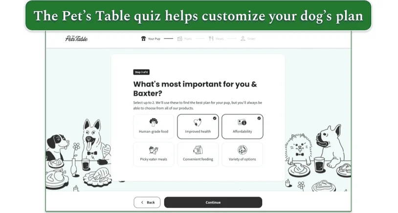 Screenshot of The Pets Table quiz step 3
