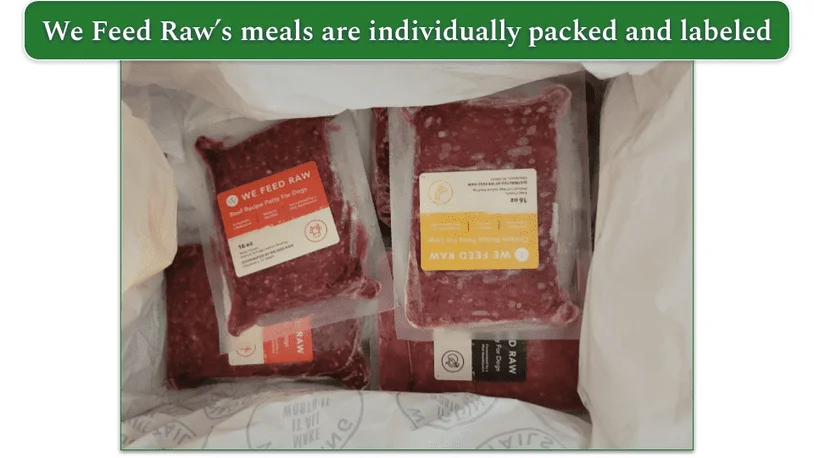 Open We Feed Raw delivery box with frozen packs